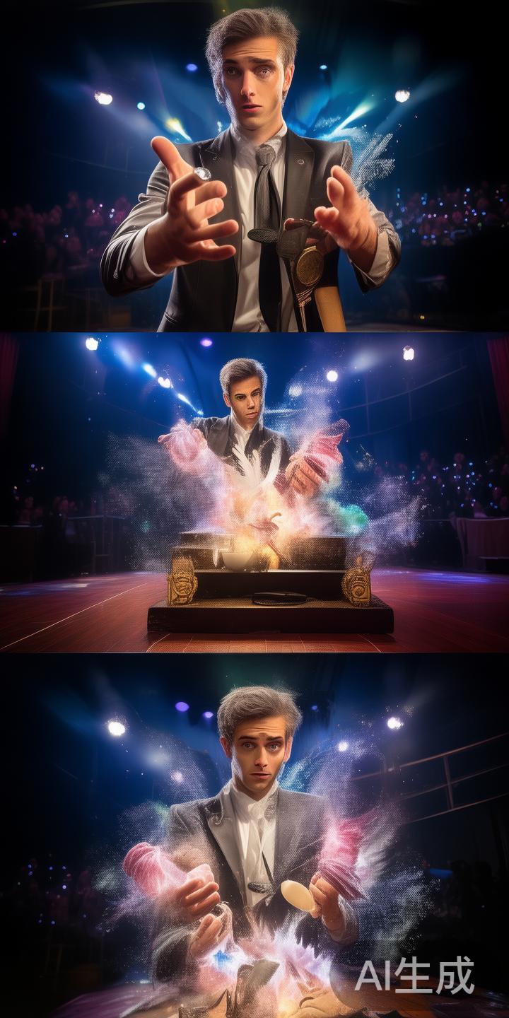 以一次经典的魔术表演为例，Boy利用高超的魔术技巧